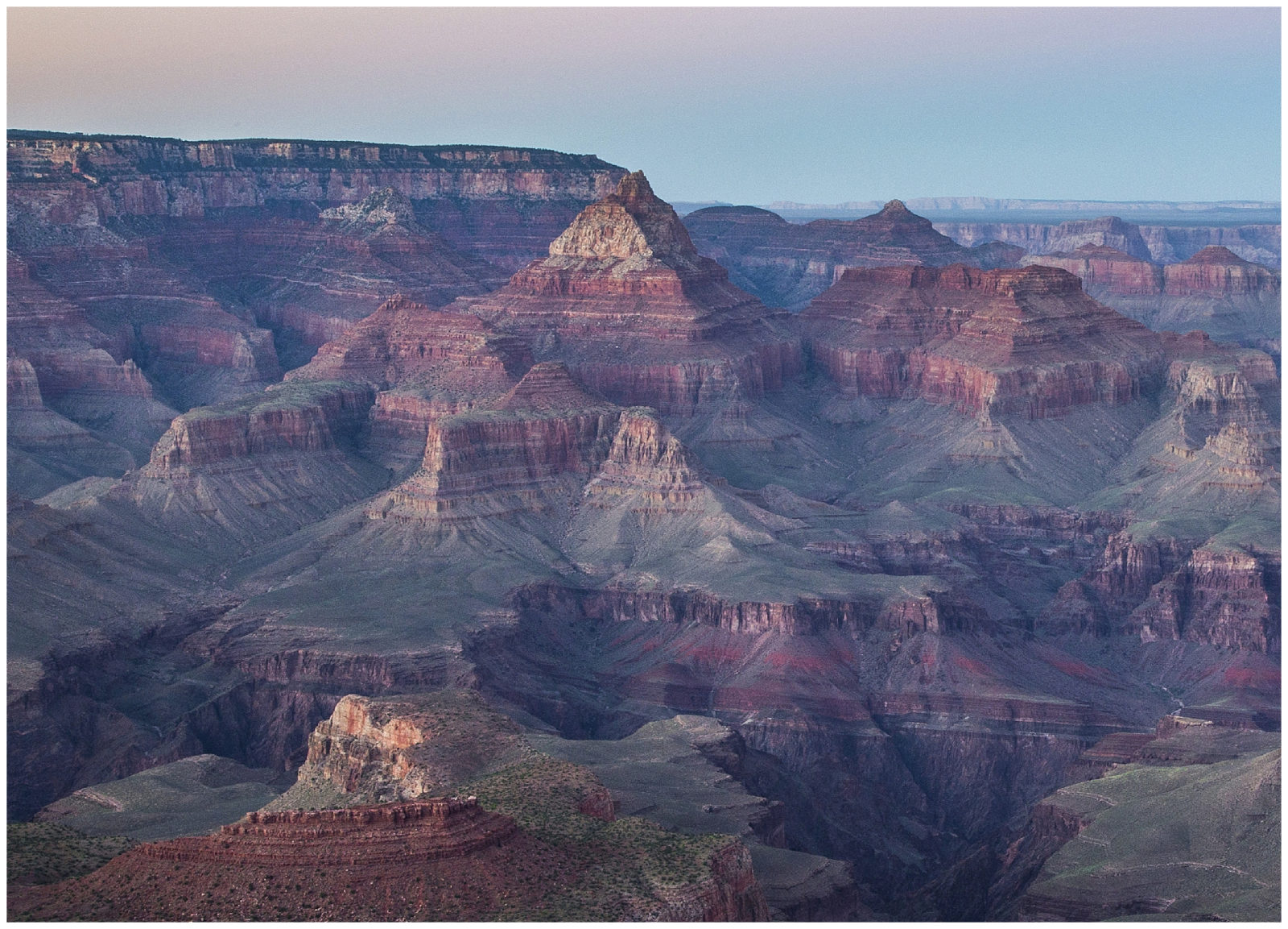The south rim of the Grand Canyon at sunset in Arizona.