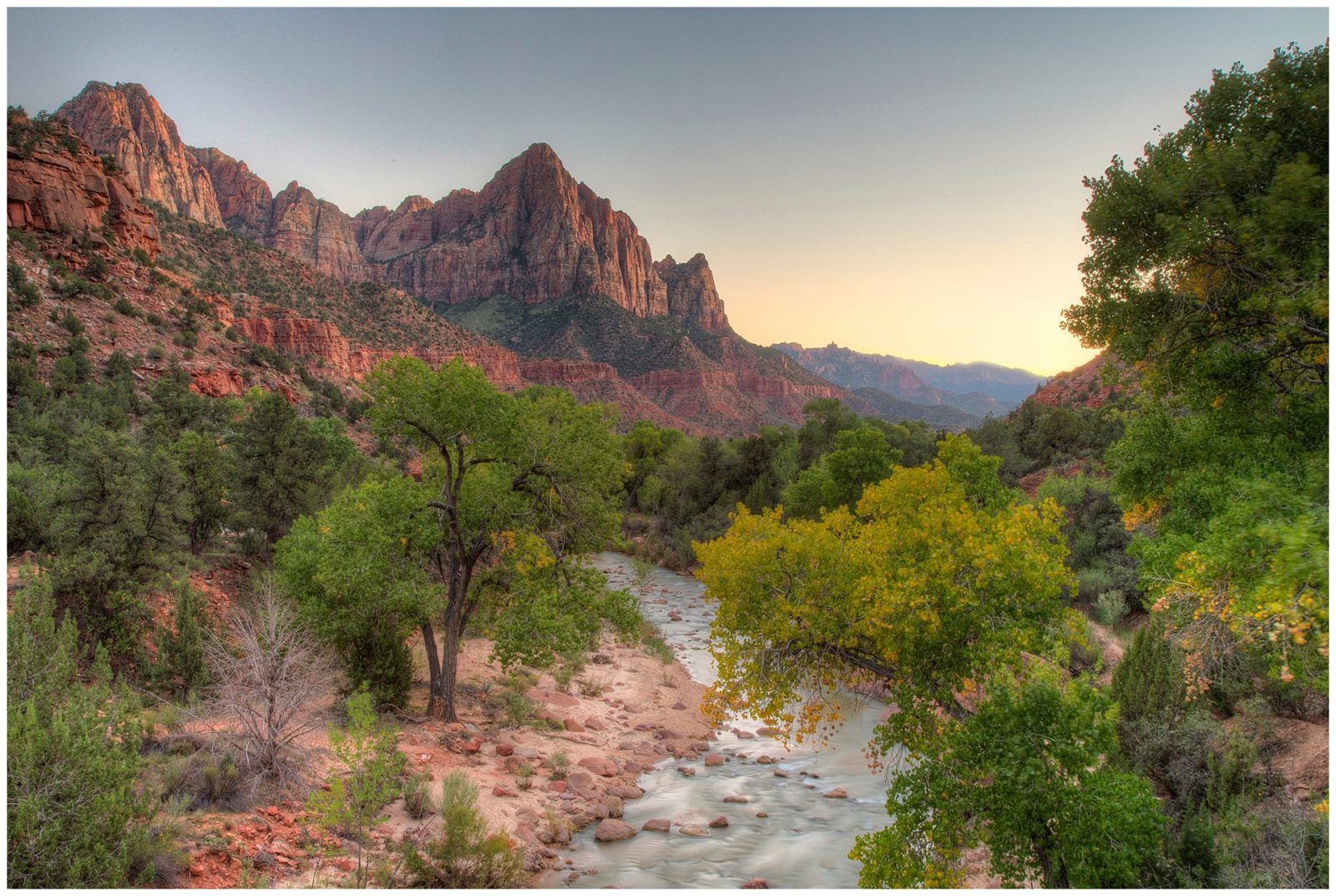 View of the Watchman Mountains in Zion National Park Utah