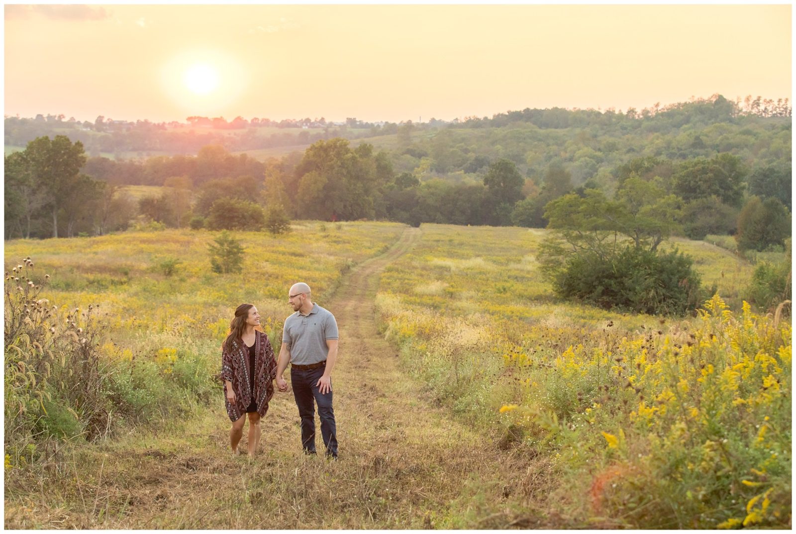 Fall engagement outdoor session at Shaker Village in Harrodsburg, Kentucky.