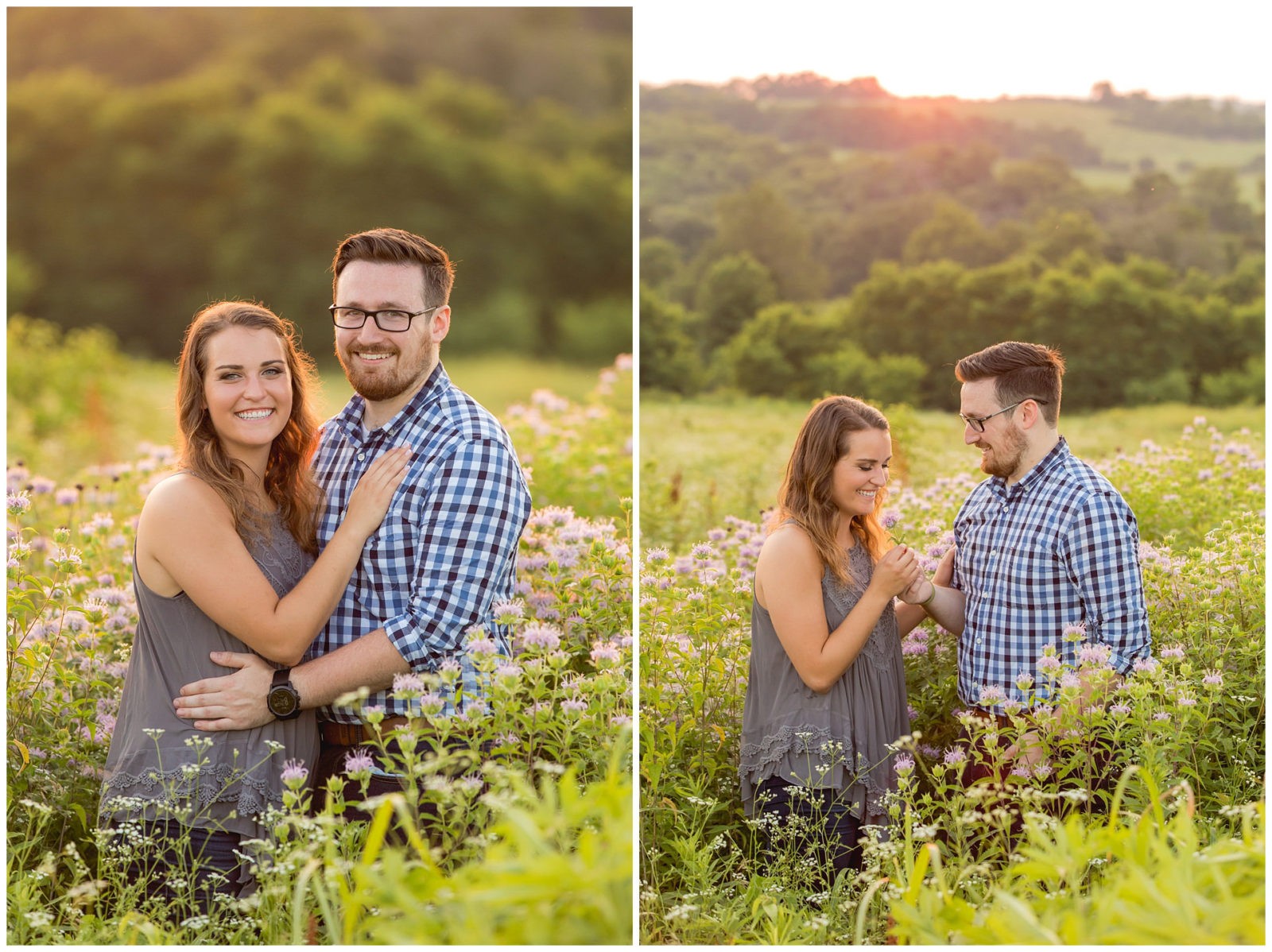 Summer engagement session in wildflowers at Shaker Village in Harrodsburg, Kentucky.