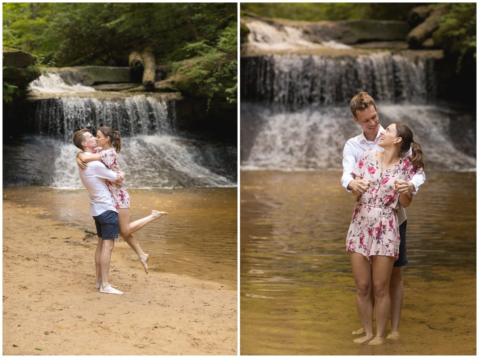 Engagement photos on the Rock Bridge trail at Creation Falls in the Red River Gorge.
