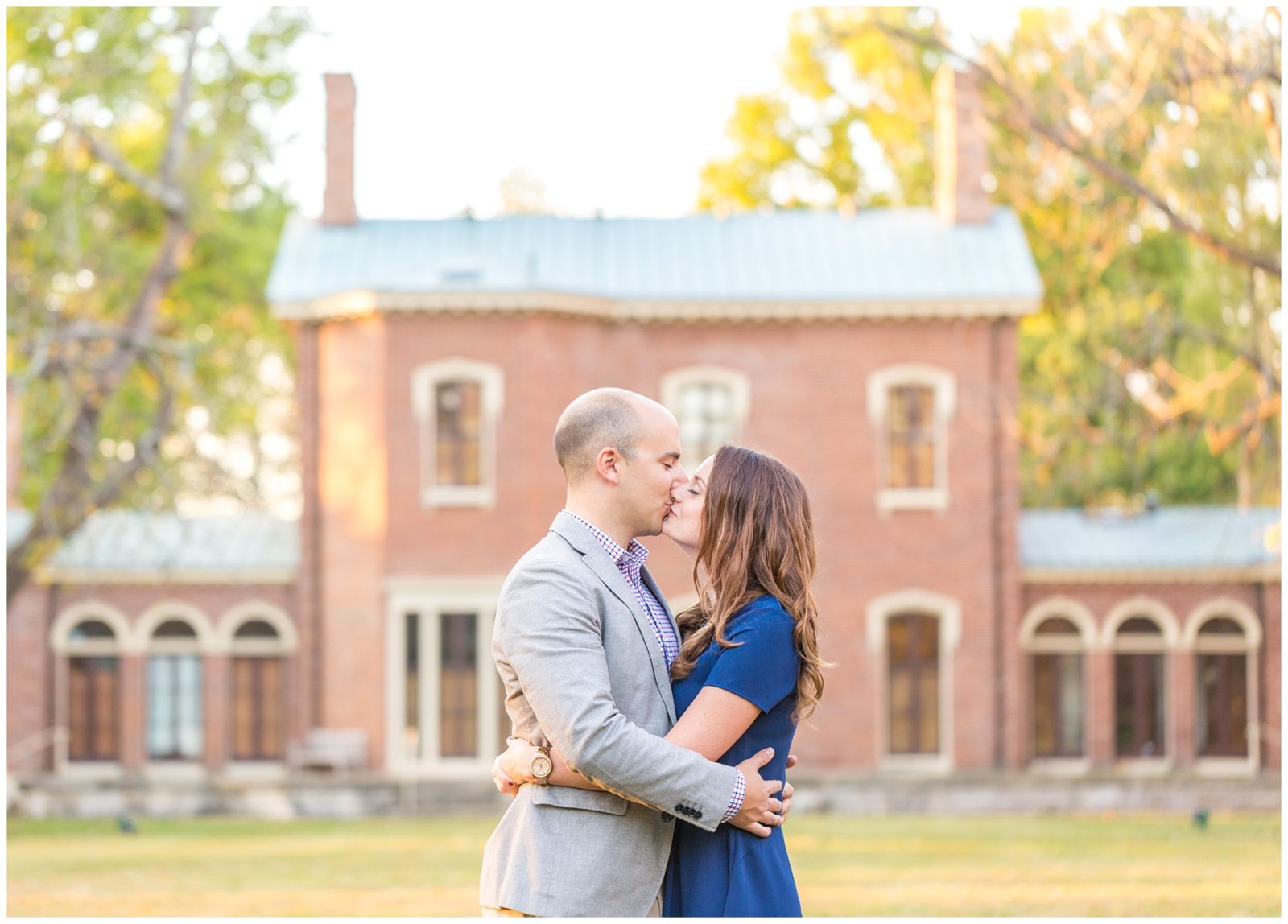 Fall engagement session at the beautiful Ashland, The Henry Clay Estate in Lexington, Kentucky. Featuring vibrant fall colors and their sweet dog Pepper. Photo by: Kevin and Anna Photography www.kevinandannaweddings.com