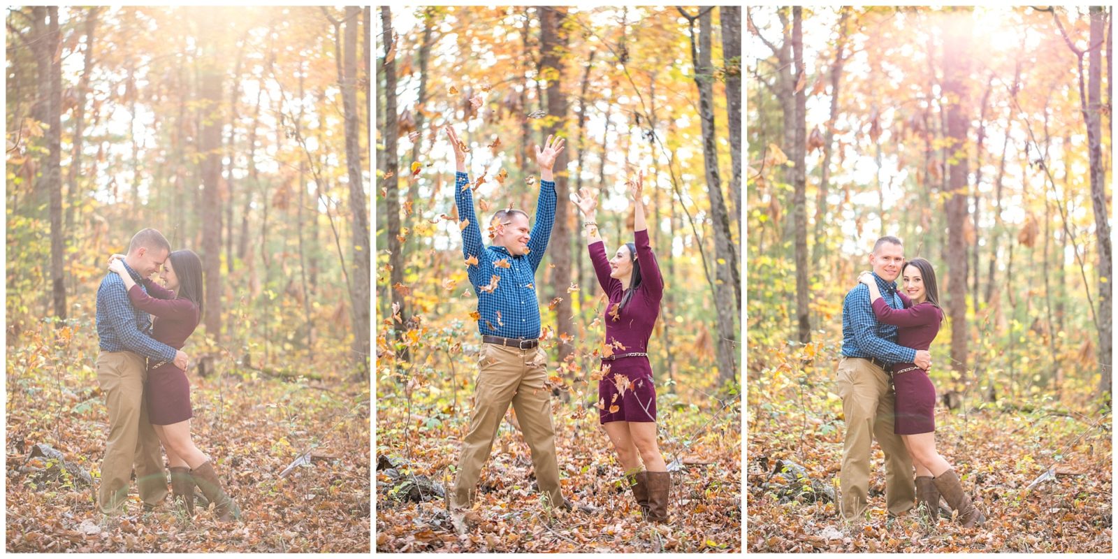 Stunning outdoor fall Red River Gorge engagement session where we visited Mill Creek Lake, Princess Arch and Chimney Top Rock in Kentucky. Photo by Kevin and Anna Photography www.kevinandannaweddings.com
