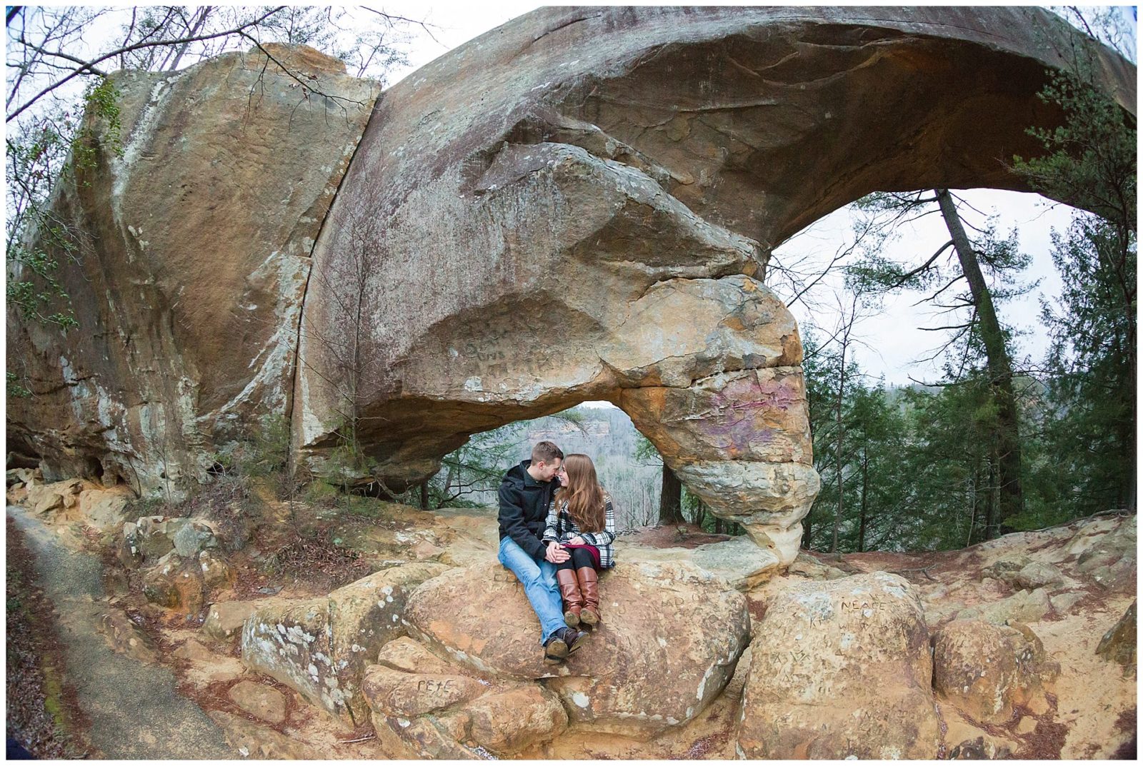 Winter Red River Gorge engagement session in Kentucky on the Skybridge Trail.