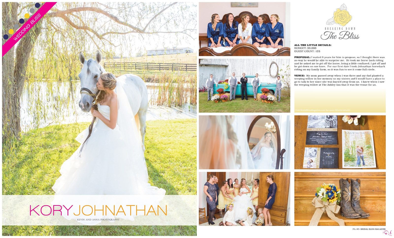 Kory and Johnathan's wedding at the Ashley Inn in Lancaster, KY featured in Bridal Bliss Magazine a wedding resource for Central Kentucky Couples.