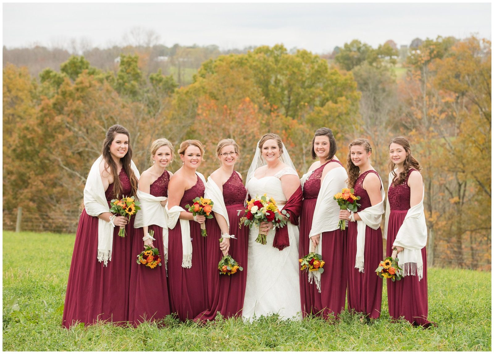 Fall bridesmaid wedding photos at Honey Locust Farms in Morning View, Kentucky.