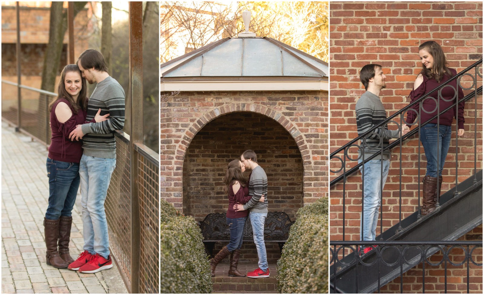 Rustic downtown winter engagement session at Gratz Park, Victorian Square, and Manchester Street in Lexington, Kentucky.