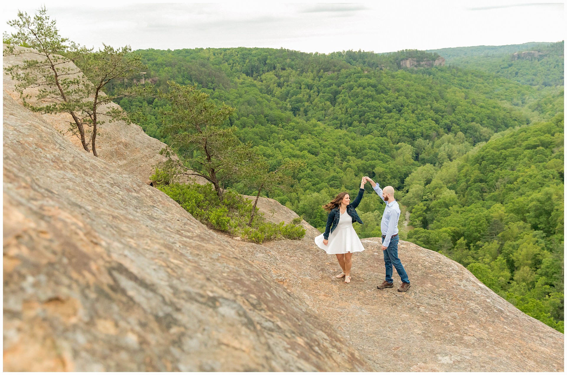 Adventurous Red River Gorge Engagement Session hiking up to Cloud Splitter in Stanton, Kentucky