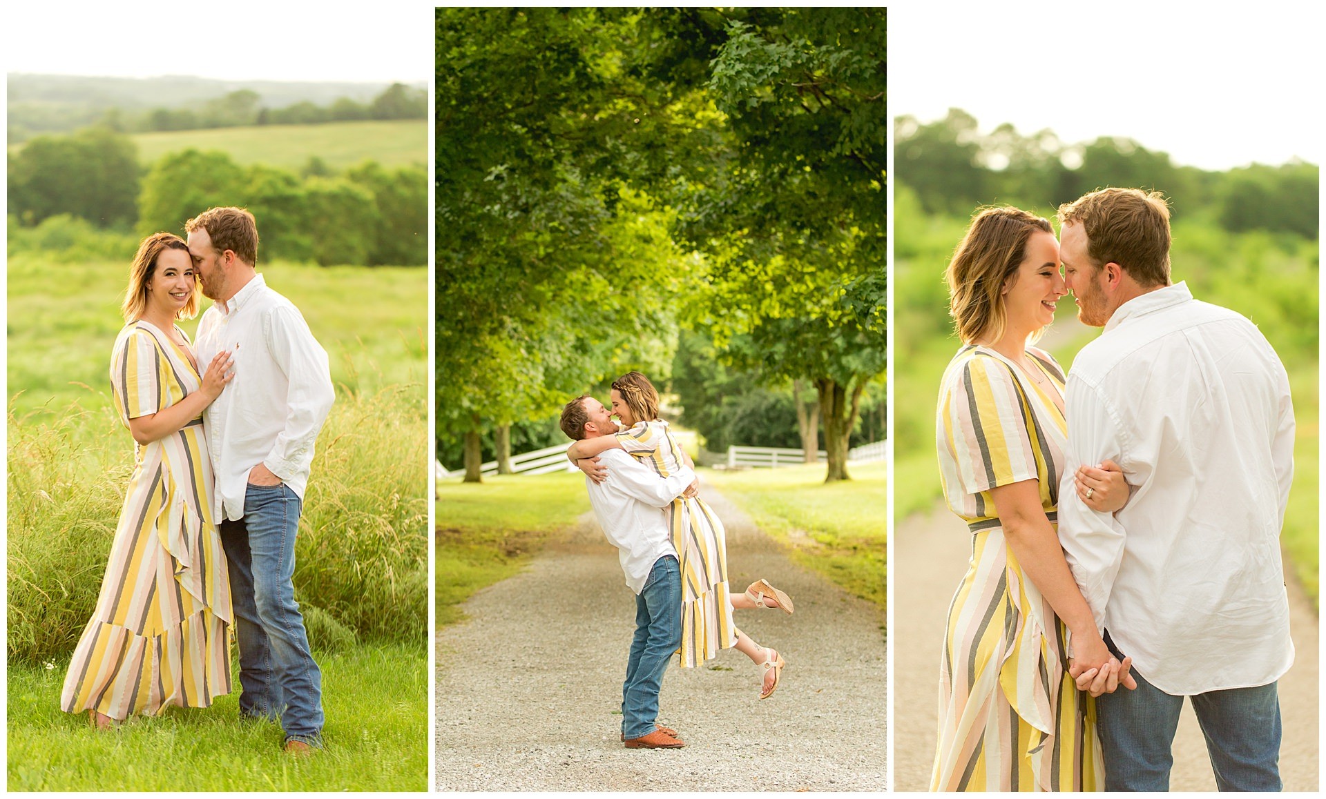 May engagement photos in the countryside at Shaker Village in Harrodsburg, KY
