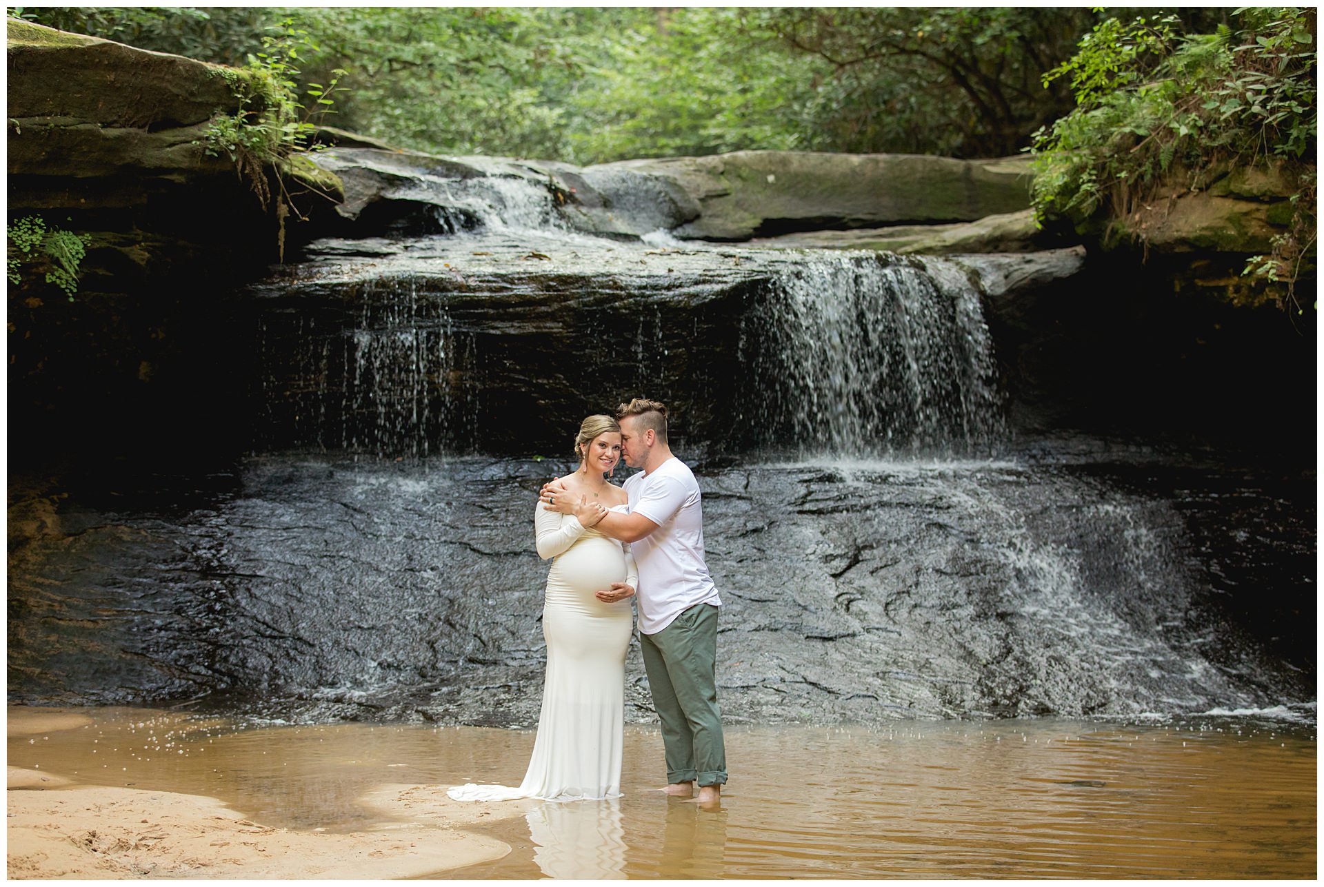 Maternity Session in the Red River Gorge at Creation Falls Waterfall